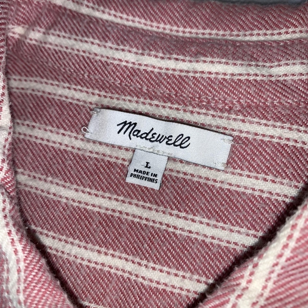 Madewell Shirt Womens Large Pink White Stripe Button Up Long Sleeve Cotton Top - Picture 3 of 9